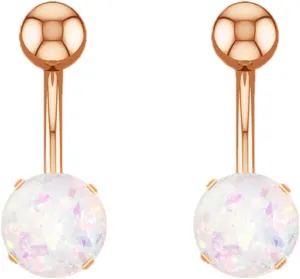 14G Belly Piercing, 2pcs Stainless Steel Round Turquoise Navel Rings, Rose Gold Colorful
