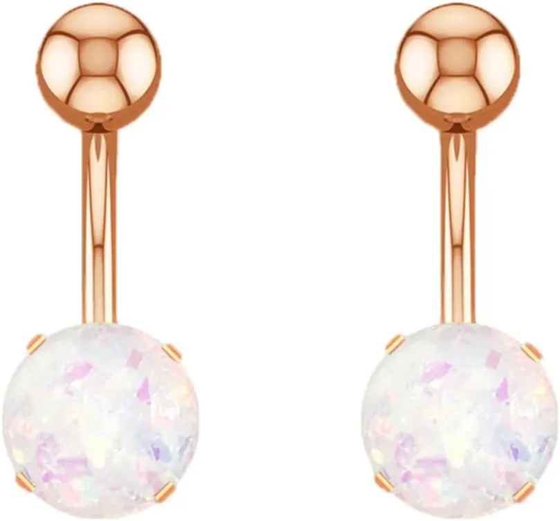 14G Belly Piercing, 2pcs Stainless Steel Round Turquoise Navel Rings, Rose Gold Colorful