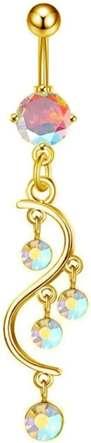 14G S-Shaped Colorful CZ Dangle Belly Button Rings for Women Hypoallergenic Surgical Steel Belly Navel Ring 3/8 Inch Navel Curved Barbell Dangling Body Piercing Jewelry