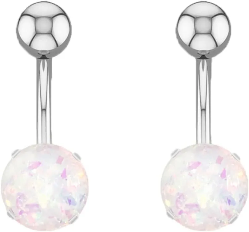 14G Women's Belly Rings, 2pcs Stainless Steel Round Turquoise Navel Rings for Women, Silver Colorful