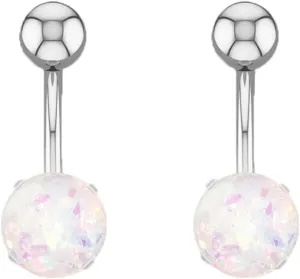 14G Women's Belly Rings, 2pcs Stainless Steel Round Turquoise Navel Rings for Women, Silver Colorful