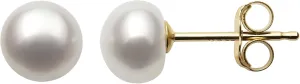 14K Gold AAA Quality White Cultured Freshwater Pearl Stud Earrings
