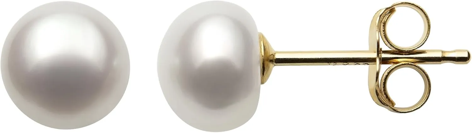 14K Gold AAA Quality White Cultured Freshwater Pearl Stud Earrings