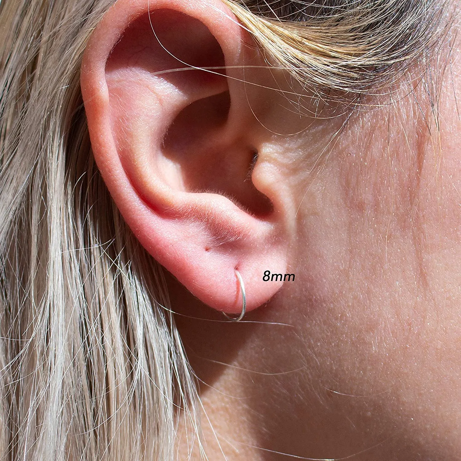 14K Gold Filled 8mm Delicate Hammered Small Tiny Thin Hoop Set Earrings Cartilage Nose Ring Piercing (8mm | 22 gauge, 14K Gold filled | Delicate Hammered)