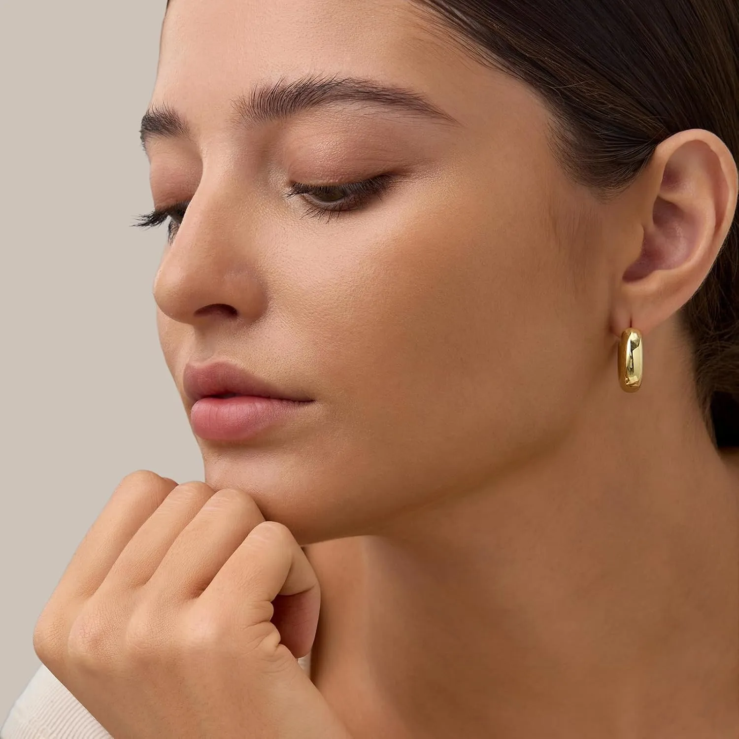 14K Gold Filled Gold Hoop Earrings for Women, S925 Sterling Silver Post Chunky Gold Hoop Earrings for Women, Dainty Lightweight Hoop Earrings