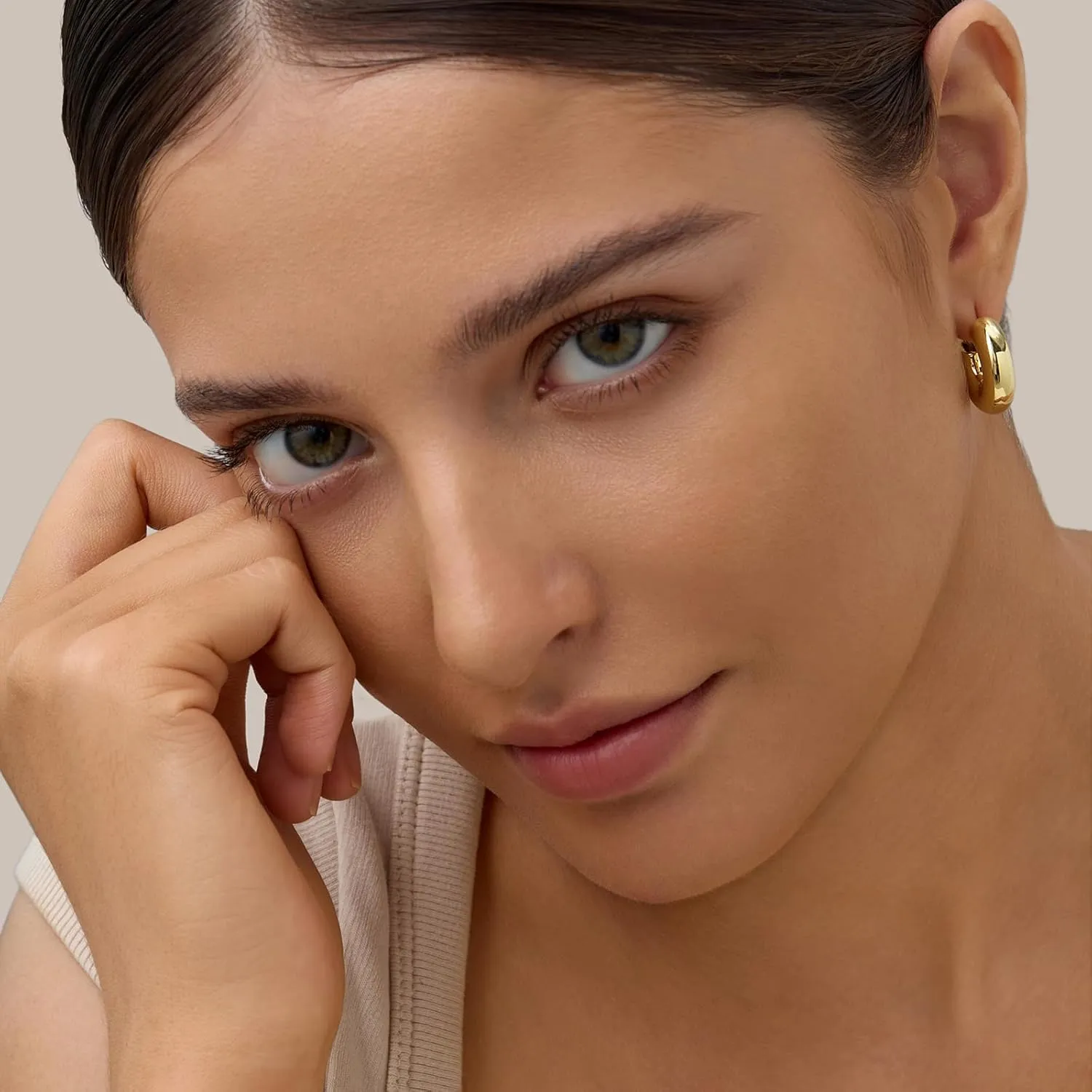 14K Gold Filled Gold Hoop Earrings for Women, S925 Sterling Silver Post Chunky Gold Hoop Earrings for Women, Dainty Lightweight Hoop Earrings