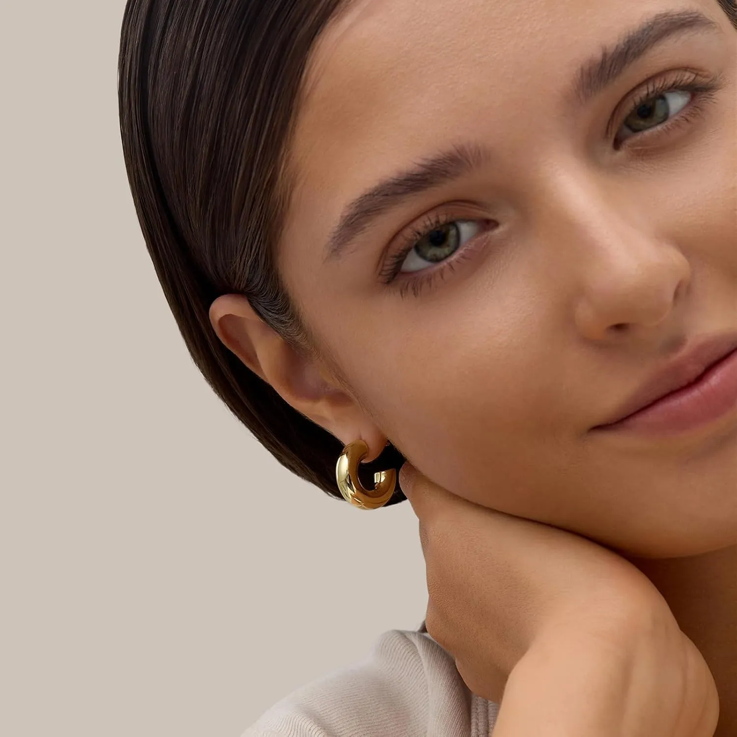 14K Gold Filled Gold Hoop Earrings for Women, S925 Sterling Silver Post Chunky Gold Hoop Earrings for Women, Dainty Lightweight Hoop Earrings