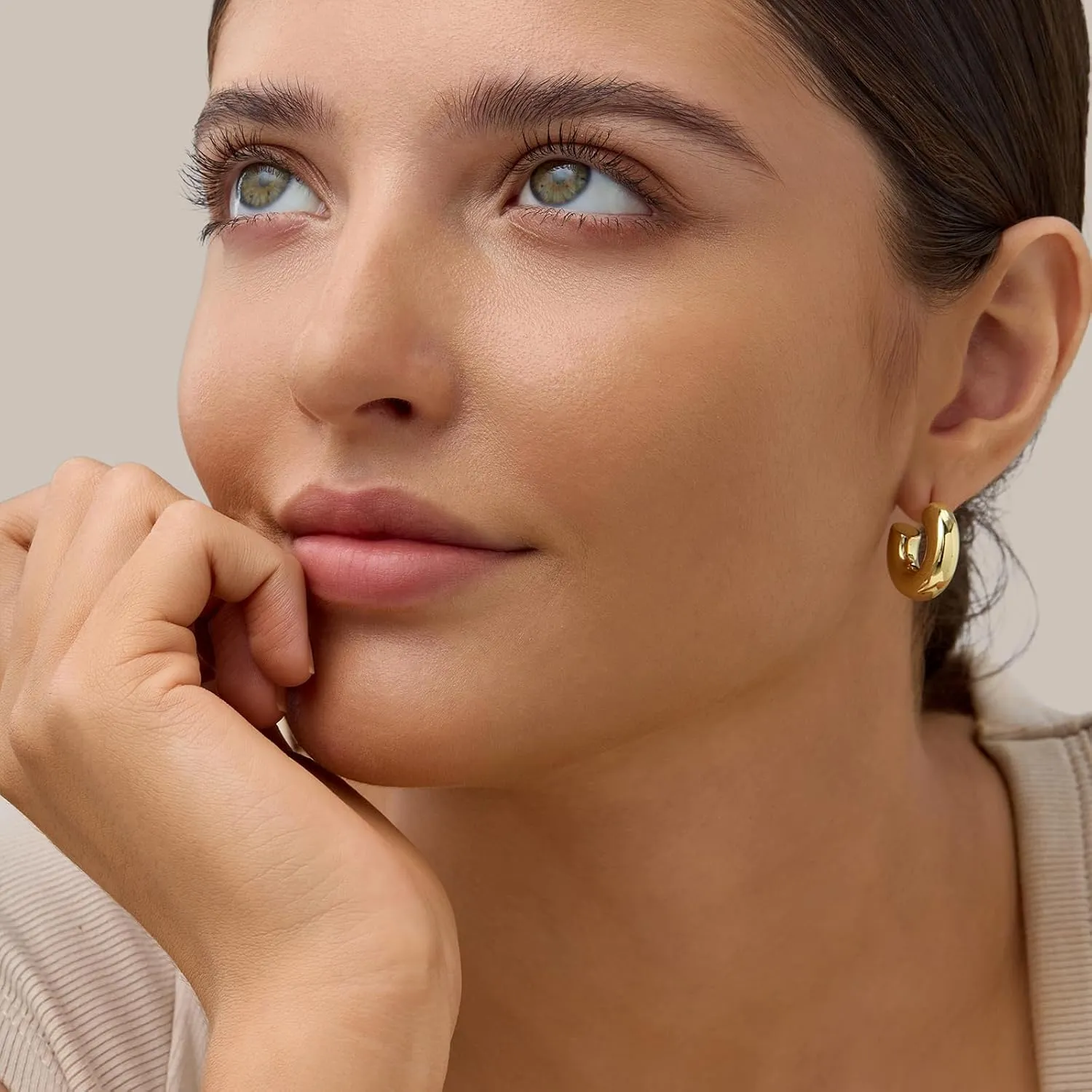 14K Gold Filled Gold Hoop Earrings for Women, S925 Sterling Silver Post Chunky Gold Hoop Earrings for Women, Dainty Lightweight Hoop Earrings