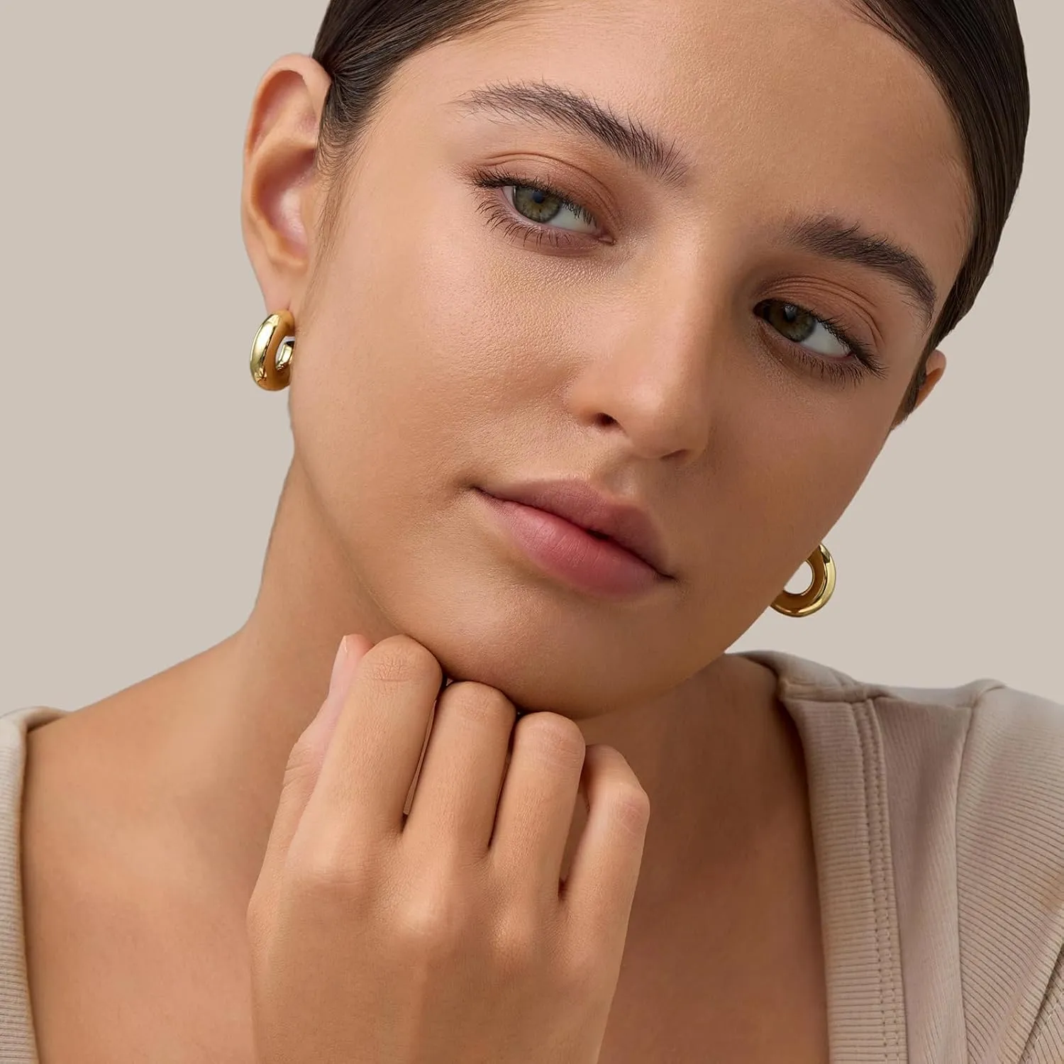 14K Gold Filled Gold Hoop Earrings for Women, S925 Sterling Silver Post Chunky Gold Hoop Earrings for Women, Dainty Lightweight Hoop Earrings