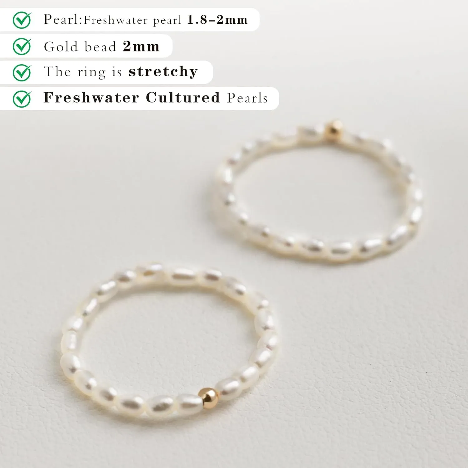 14K Gold Filled ring, dainty stackable handpicked premium 1.8-2mm cultured freshwater pearl ring women's
