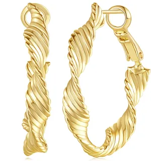 14K Gold Hoop Earrings for Women Twisted Mobius Gold Hoop Earrings Thick Light Radiant Earring for Womens Hoops Earring 30mm