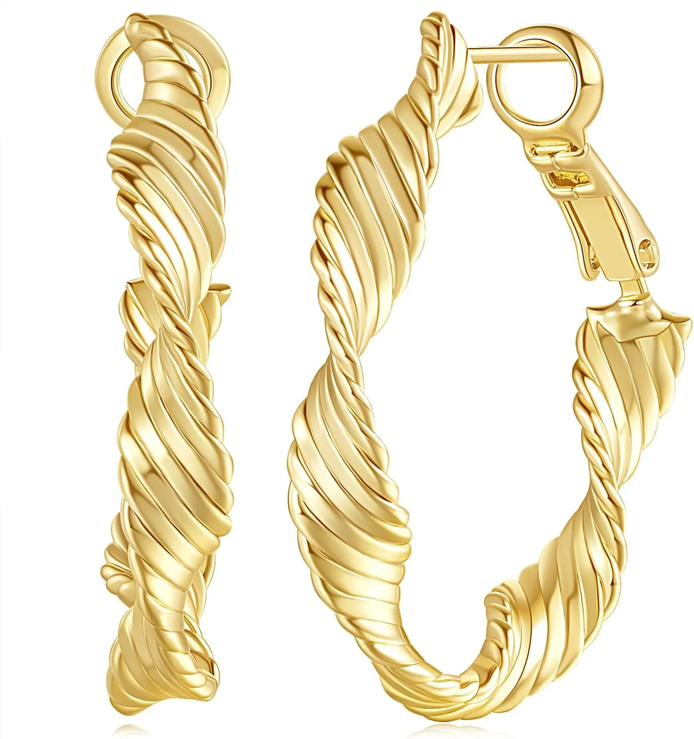 14K Gold Hoop Earrings for Women Twisted Mobius Gold Hoop Earrings Thick Light Radiant Earring for Womens Hoops Earring 30mm
