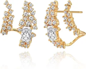14K Gold Plated 925 Silver Post Illusion Stud Earrings for Women Dainty Cubic Zirconia Studs Small Hoops Lightweight Trendy Jewelry Gift