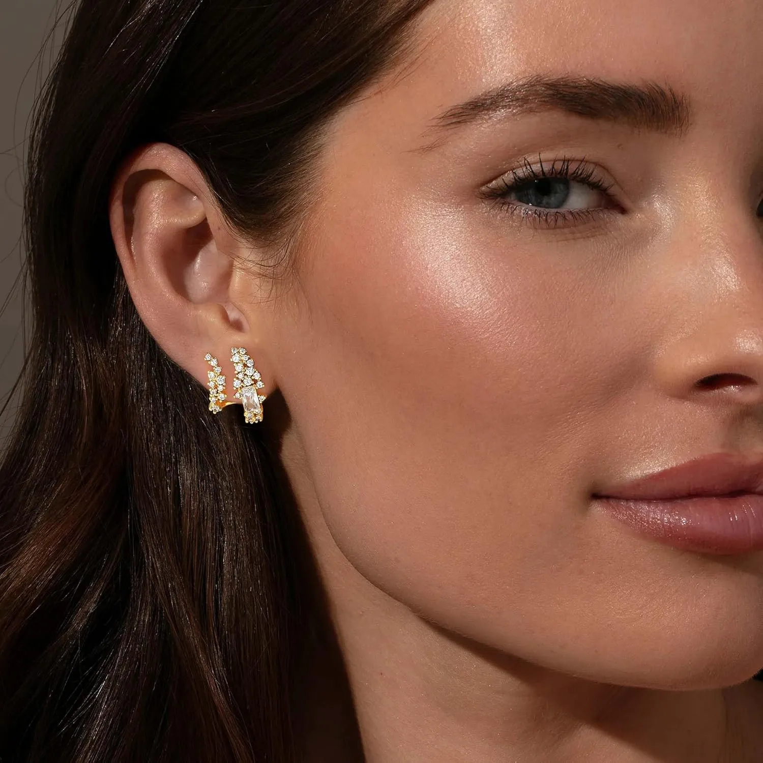 14K Gold Plated 925 Silver Post Illusion Stud Earrings for Women Dainty Cubic Zirconia Studs Small Hoops Lightweight Trendy Jewelry Gift