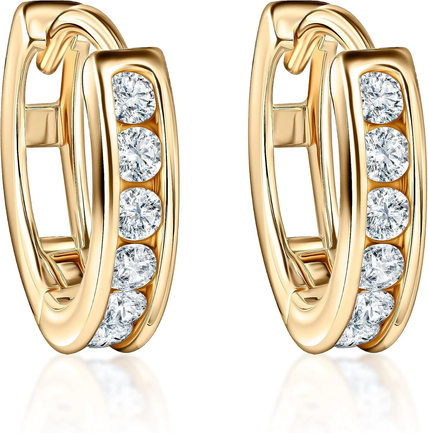 14K Gold Plated Over Sterling Silver Cubic Zirconia Pave Cuff Earrings Huggie Stud Earrings