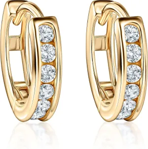 14K Gold Plated Over Sterling Silver Cubic Zirconia Pave Cuff Earrings Huggie Stud Earrings