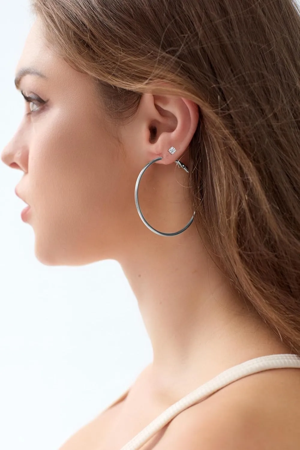 14k Gold Plated Surgical Steel Hoop Earrings Flat Back Stud Earrings Set for Women - 6 Pairs Hypoallergenic Earring Hoops and Cubic Zirconia Earrings Studs