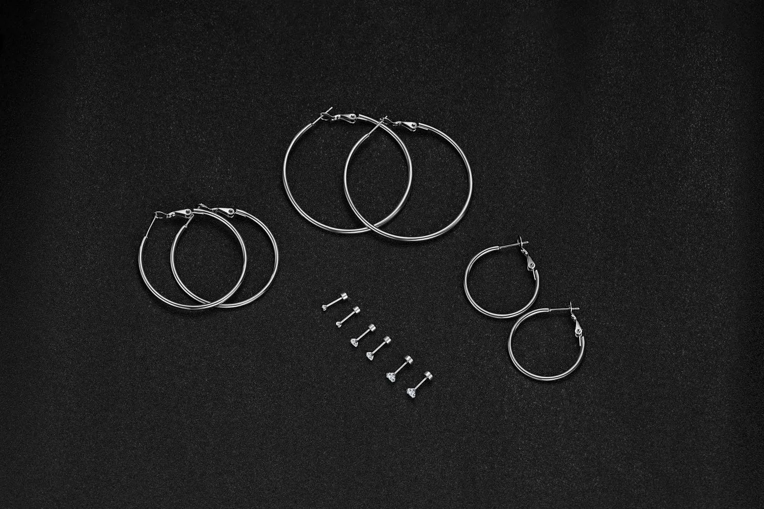 14k Gold Plated Surgical Steel Hoop Earrings Flat Back Stud Earrings Set for Women - 6 Pairs Hypoallergenic Earring Hoops and Cubic Zirconia Earrings Studs