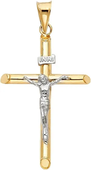 14K REAL Gold Crucifix Cross Pendant Religious Charm For Necklace or Chain