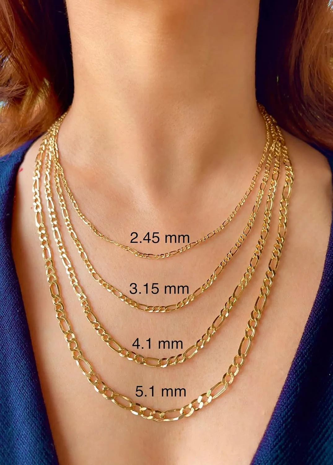14K Real Gold Figaro Chain - 2mm 2.45mm 3.15mm 4.1mm 5.1mm 5.7mm Diamond Cut Cuban Link Figaro Necklace For Men - Yellow /White Gold Pendant Necklace For Women with Lobster Clasp 16" 18" 20" 22" 24" 26" 28"