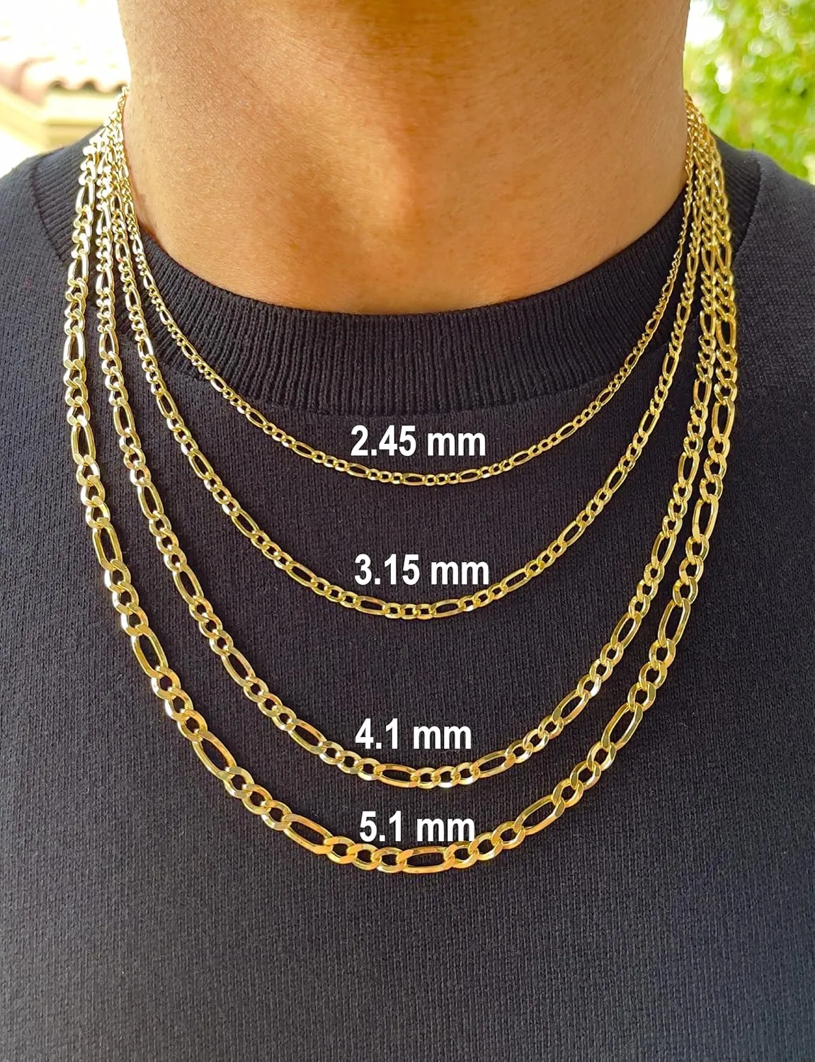 14K Real Gold Figaro Chain - 2mm 2.45mm 3.15mm 4.1mm 5.1mm 5.7mm Diamond Cut Cuban Link Figaro Necklace For Men - Yellow /White Gold Pendant Necklace For Women with Lobster Clasp 16" 18" 20" 22" 24" 26" 28"