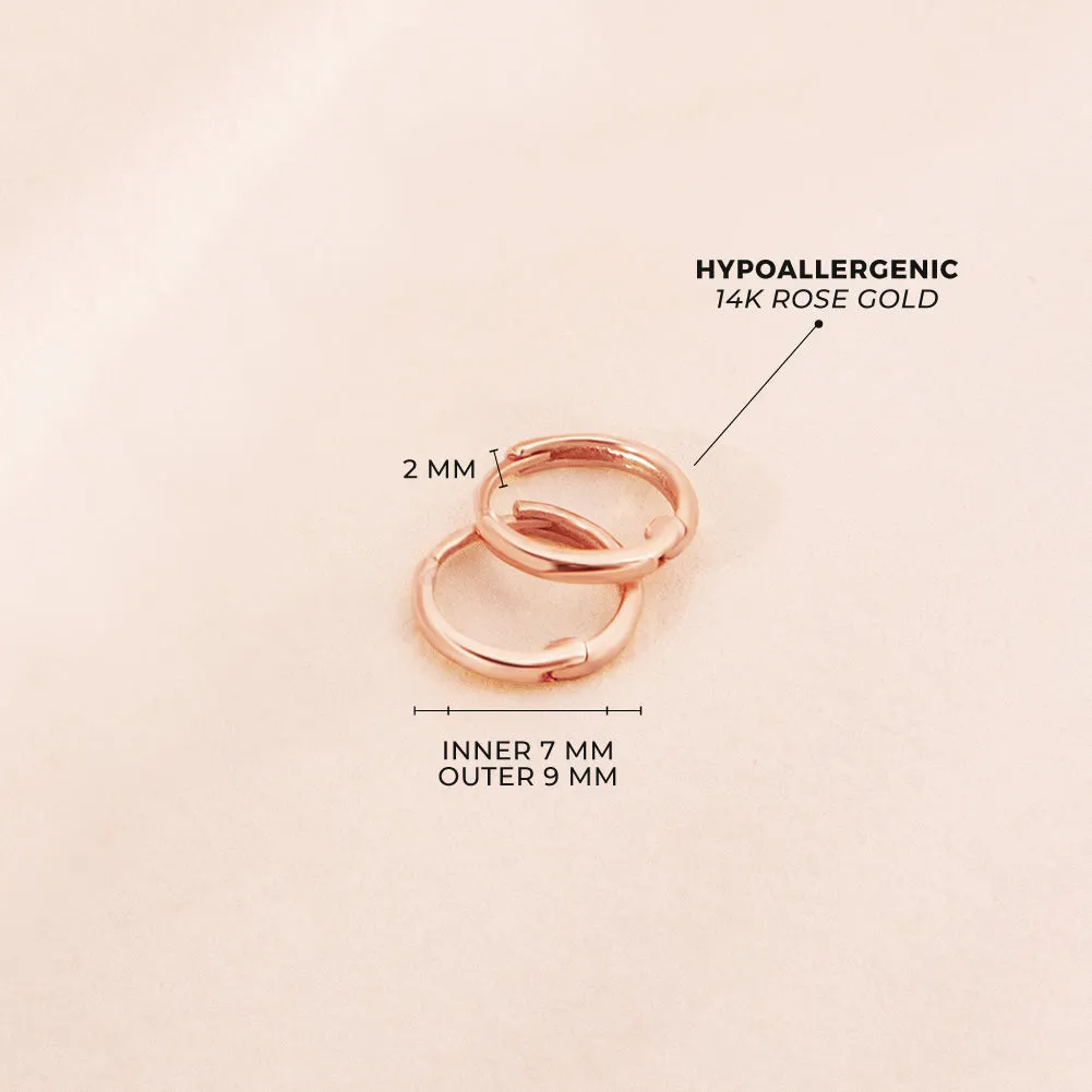 14k Rose Gold Mini 7mm Women's Hoop Earrings