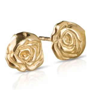14K Solid Yellow Gold - Rose Stud Earrings, Tiny Gold Roses Flower Studs, Handmade Dainty Jewelry, Pushback Closure Floral Second Ear Earrings, Simple Delicate Minimalist Birthday Gift for Women
