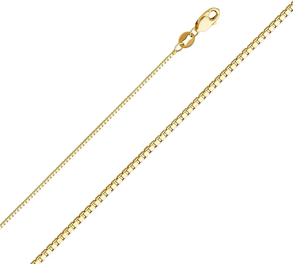 14K Tri Color Gold Diamond Cut Our Lady of Guadalupe Stamp Religious Charm Pendant with 0.8mm Box Chain Necklace