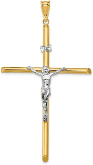 14K Two-Tone Gold 76x42.5mm Polished Jesus Crucifix Pendant