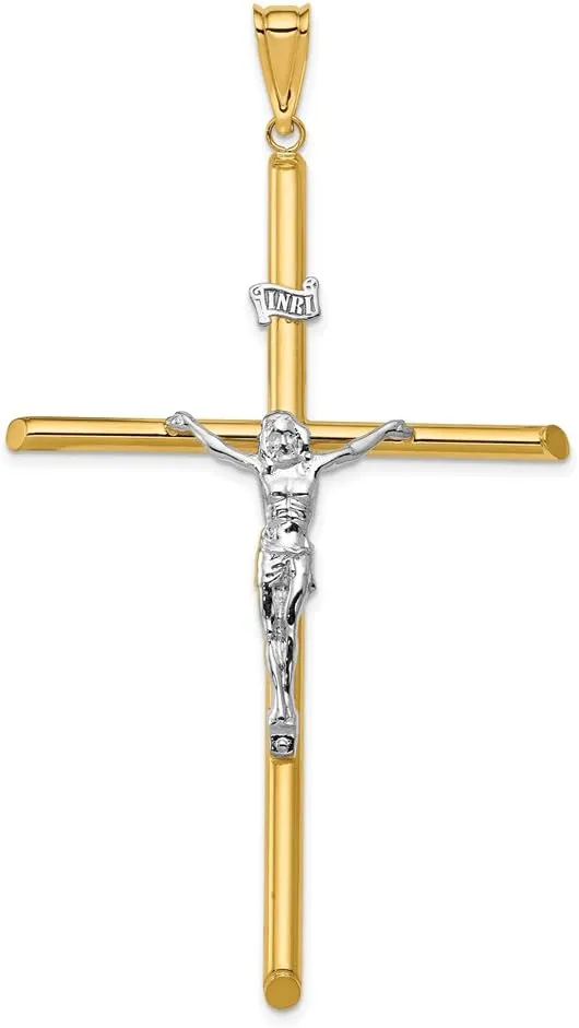 14K Two-Tone Gold 76x42.5mm Polished Jesus Crucifix Pendant