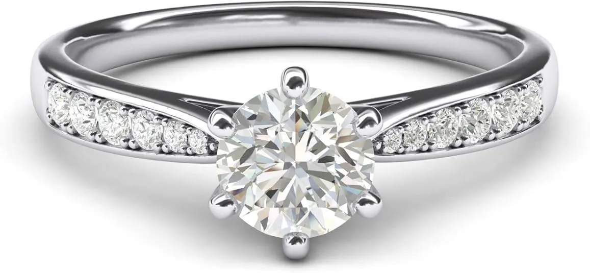 14k white gold 1.0 CT Classic 6-Prong Genuine Moissanite Engagement Ring Graduated Side Stones Promise Bridal Ring (2.5)