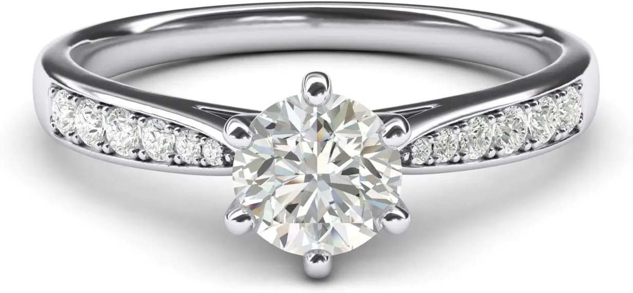 14k white gold 1.0 CT Classic 6-Prong Simulated Diamond Engagement Ring Graduated Side Stones Promise Bridal Ring