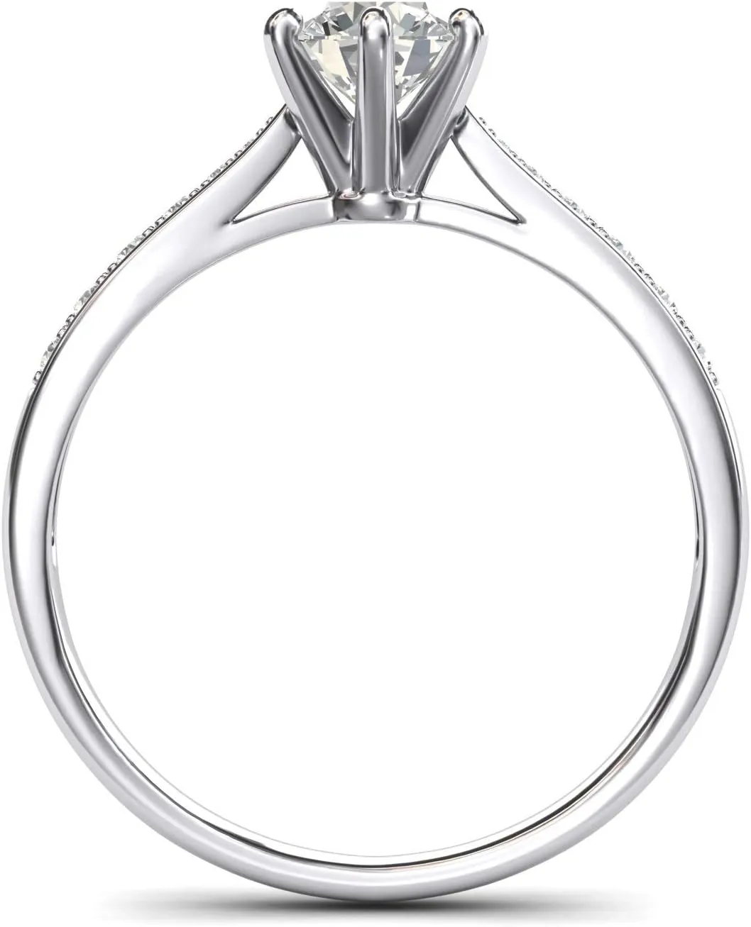 14k white gold 1.0 CT Classic 6-Prong Simulated Diamond Engagement Ring Graduated Side Stones Promise Bridal Ring