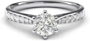 14k white gold 1.0 CT Classic 6-Prong Simulated Diamond Engagement Ring Graduated Side Stones Promise Bridal Ring