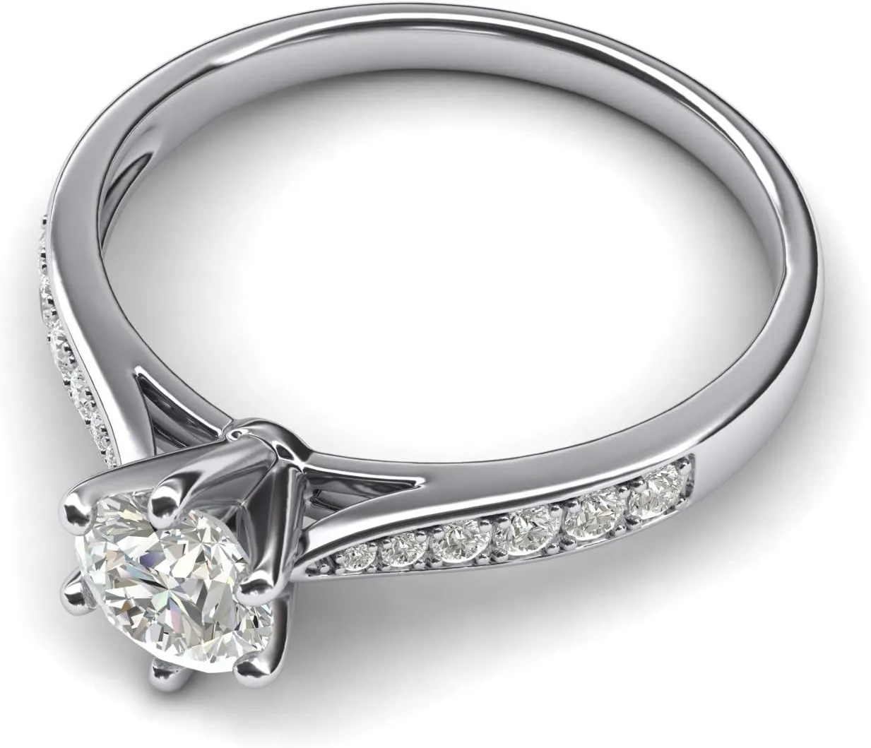 14k white gold 1.0 CT Classic 6-Prong Simulated Diamond Engagement Ring Graduated Side Stones Promise Bridal Ring
