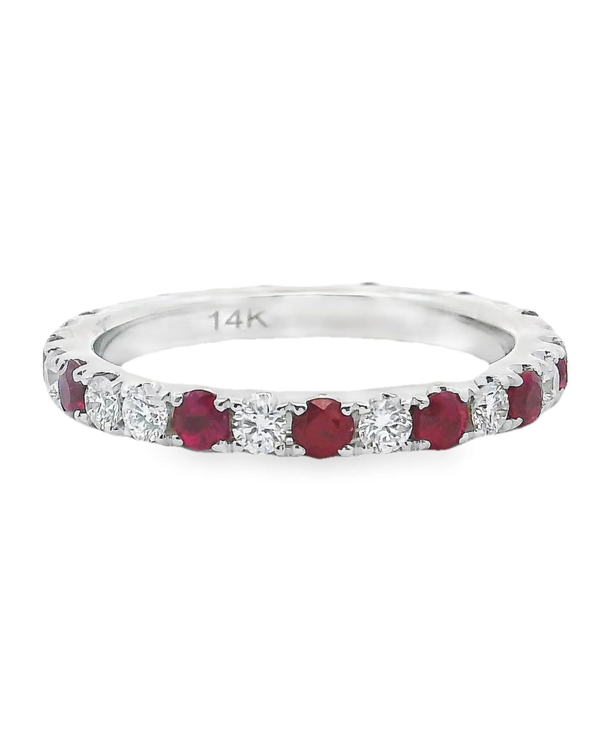 14K White Gold Diamond and Ruby Eternity Band