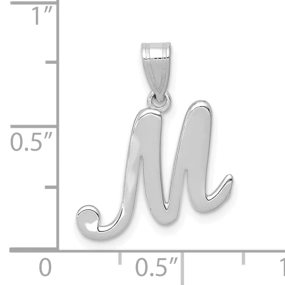 14K White Gold Medium Size Script Design Letter M Initial Charm Pendant
