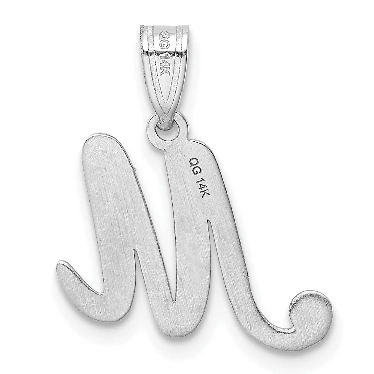 14K White Gold Medium Size Script Design Letter M Initial Charm Pendant
