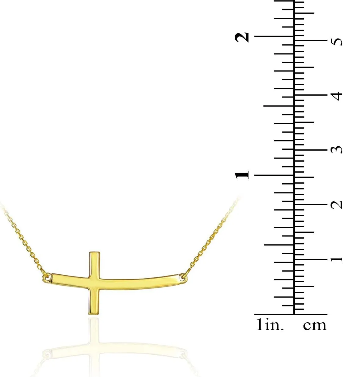 14K Yellow Gold Curved Sideways Cross Necklace with Rolo Chain - Choice of Length