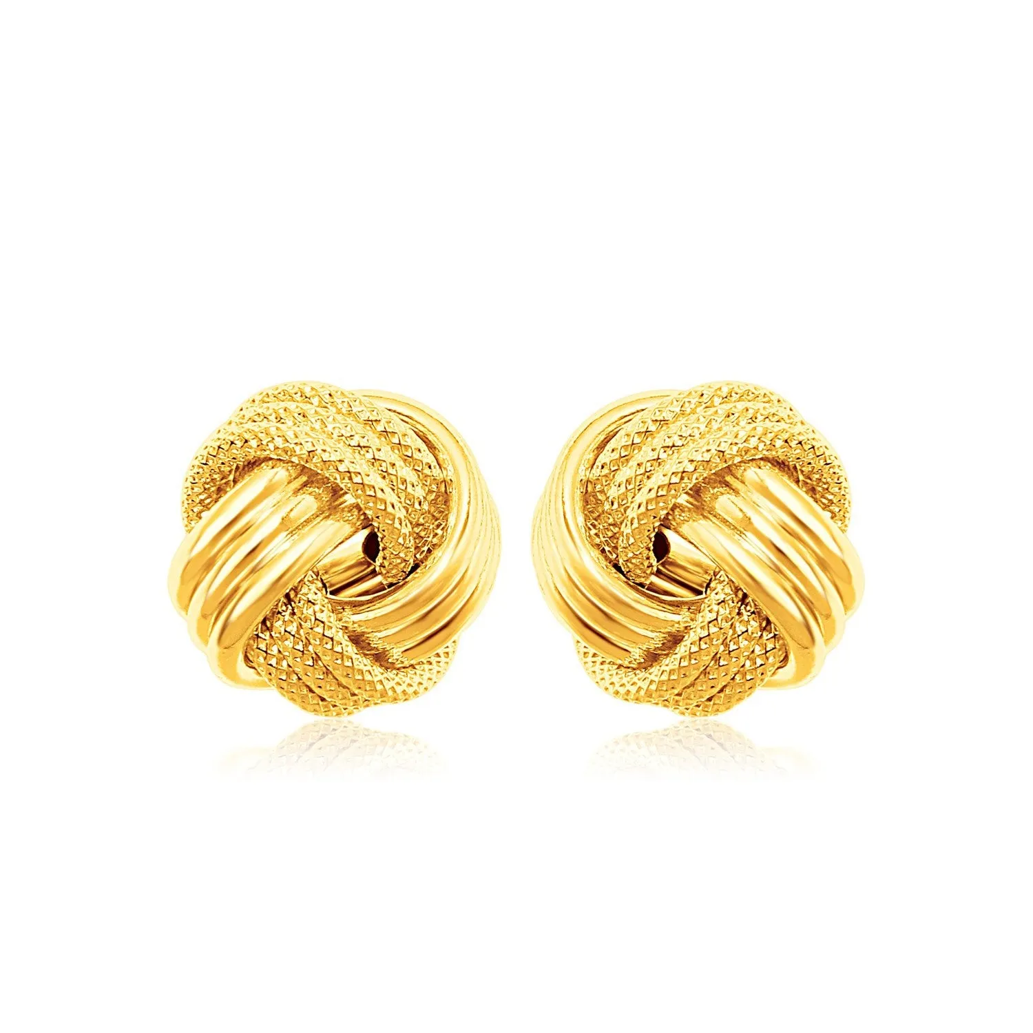 14k Yellow Gold Love Knot with Ridge Texture Earrings