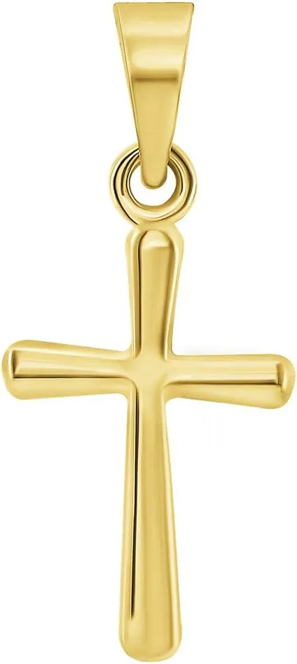 14k Yellow Gold Polished Dainty Mini Religious Plain Simple Cross Charm Pendant Necklace