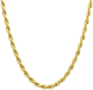 14K Yellow Solid Gold 1.5mm2mm3.2mm and 4.2mm Twisted Rope Chain Necklace, Ideal Gift for Women And Men(Lengths from 16 to 36 Inches)