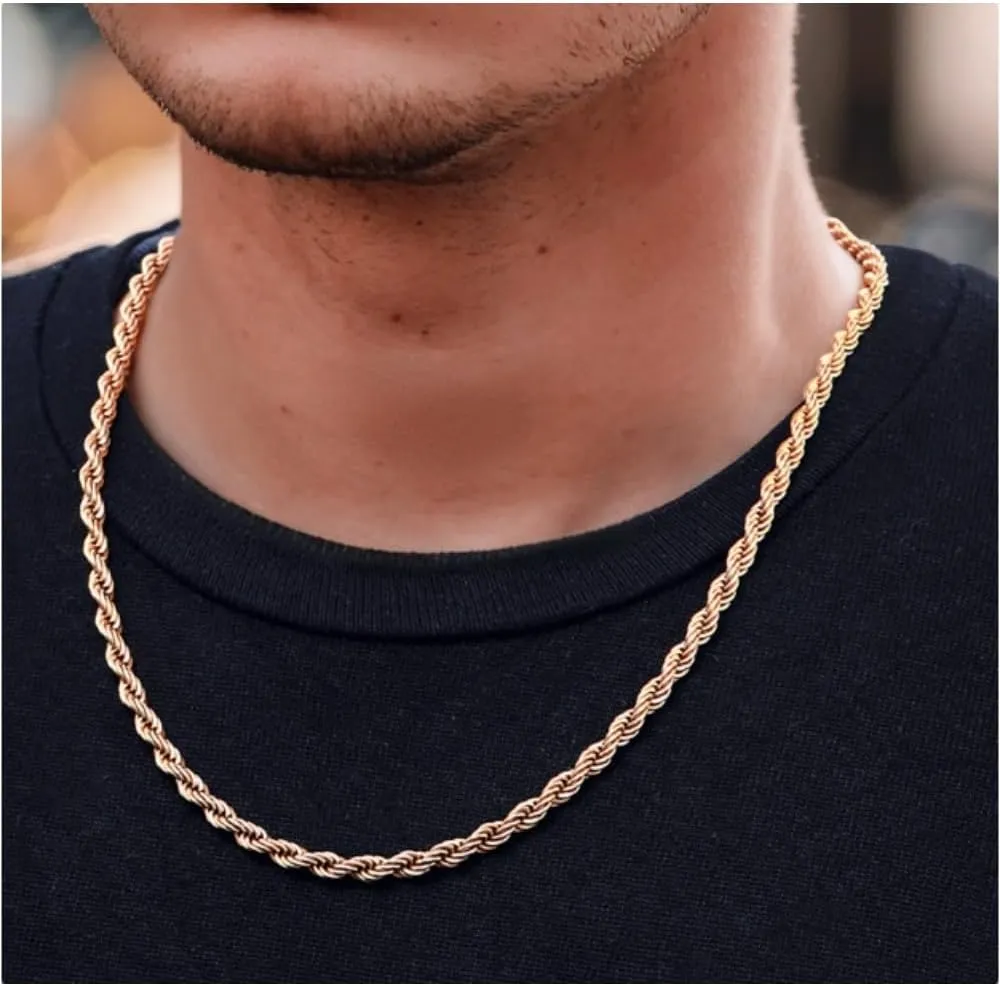 14K Yellow Solid Gold 1.5mm2mm3.2mm and 4.2mm Twisted Rope Chain Necklace, Ideal Gift for Women And Men(Lengths from 16 to 36 Inches)