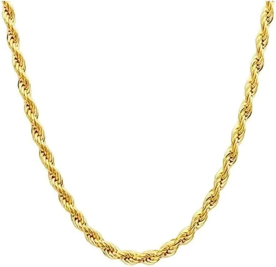 14K Yellow Solid Gold 1.5mm2mm3.2mm and 4.2mm Twisted Rope Chain Necklace, Ideal Gift for Women And Men(Lengths from 16 to 36 Inches)