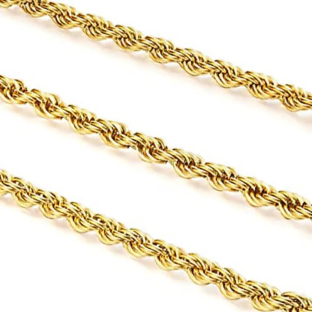 14K Yellow Solid Gold 1.5mm2mm3.2mm and 4.2mm Twisted Rope Chain Necklace, Ideal Gift for Women And Men(Lengths from 16 to 36 Inches)