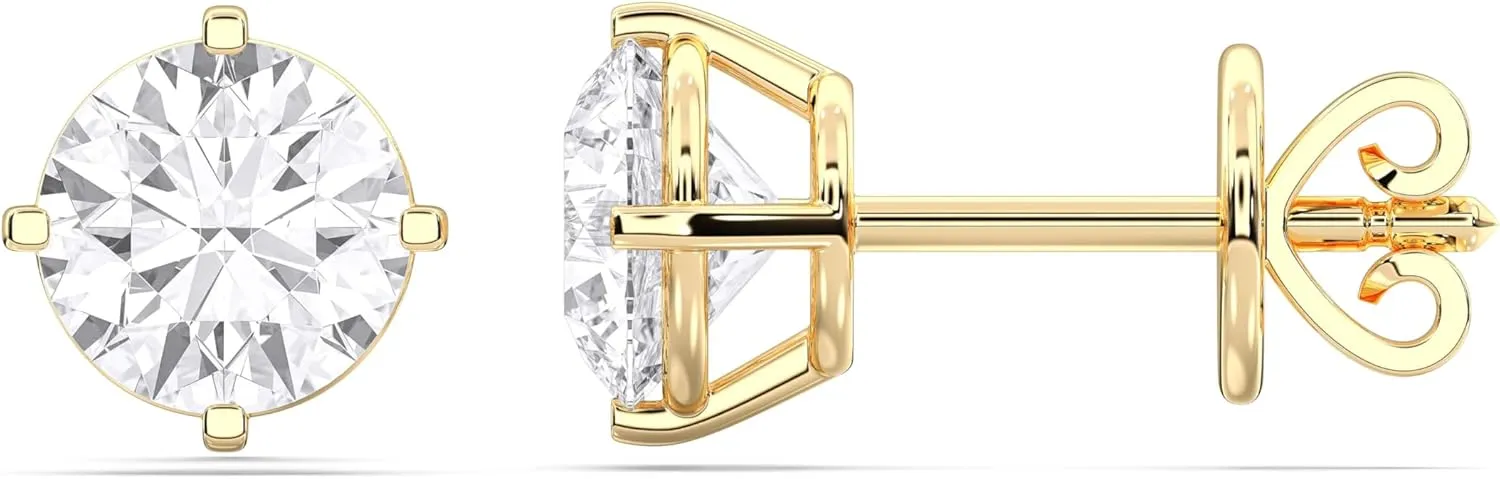 14K Yellow/White Gold Stud Earrings With 1-2 Carat Lab Grown Diamond, IGI Certified LAB GROWN Diamond Earrings 4 Prong Push Back (E-F Color, VVS-VS), Stud Earrings For Women, Fine Jewelry