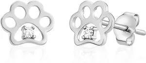 14kt Real Gold Paw Stud Earring Animal Dog-Paw, Real White Gold Studs (White Gold)