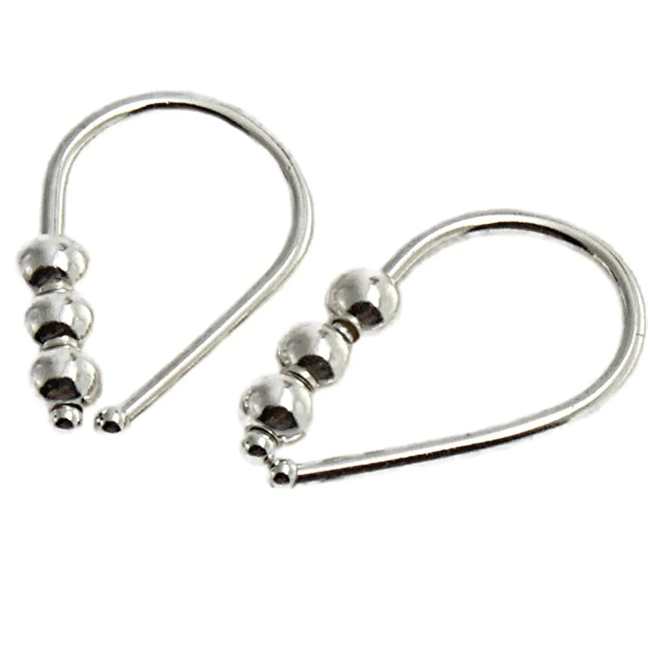 14mm 19 GA Solid Sterling Silver Upside Down Pull Through Cartilage Huggie Hoop Earring Lightweight Tiny Cuff Earrings for Women (14mm | 19 GA, 925 Sterling Silver | 3 Beads)