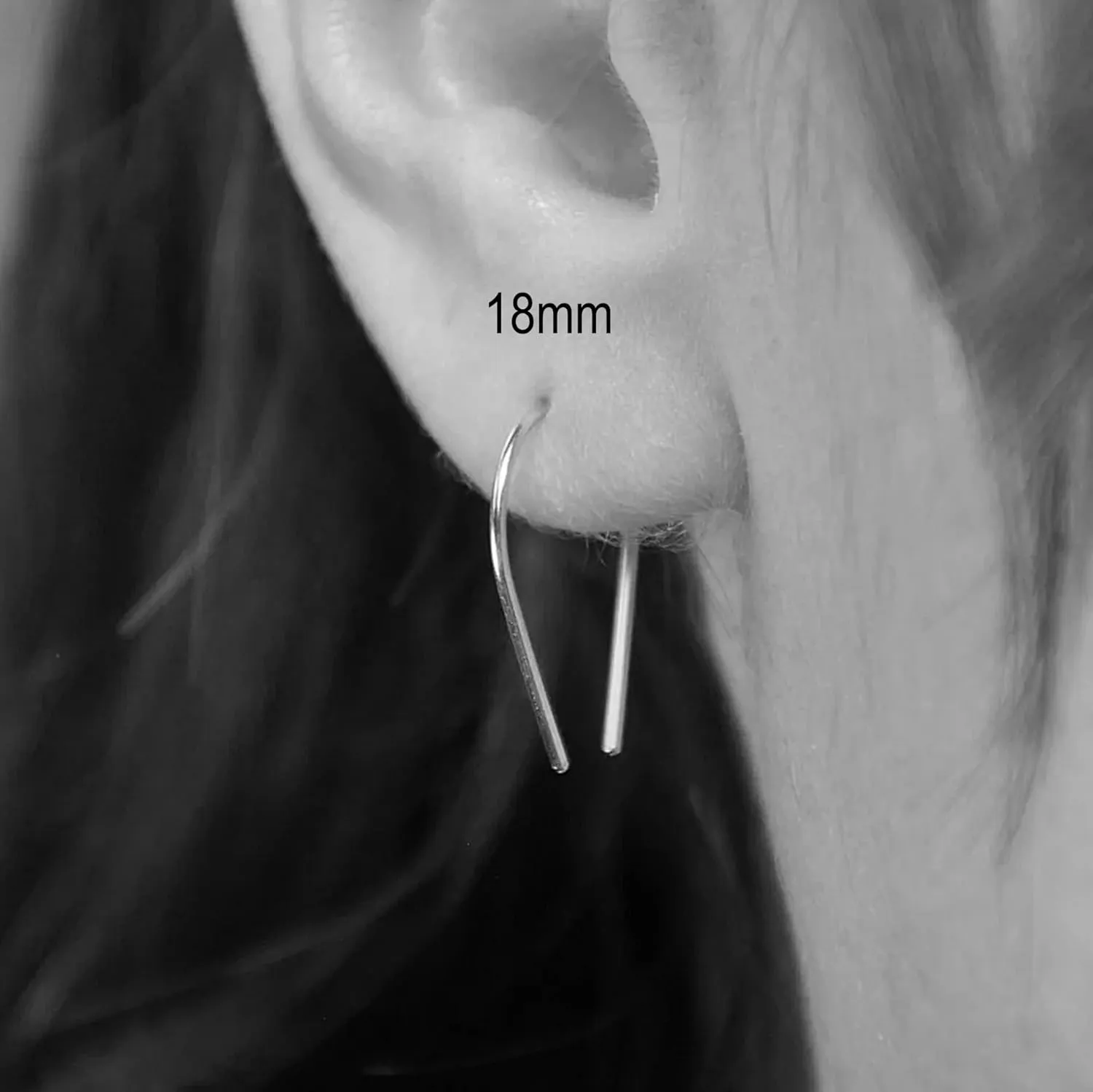 14mm 19 GA Solid Sterling Silver Upside Down Pull Through Cartilage Huggie Hoop Earring Lightweight Tiny Cuff Earrings for Women (14mm | 19 GA, 925 Sterling Silver | 3 Beads)
