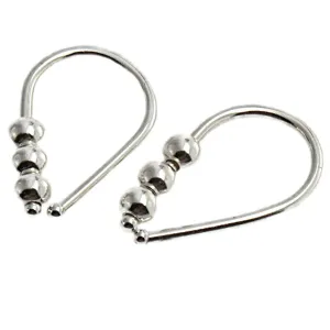 14mm 19 GA Solid Sterling Silver Upside Down Pull Through Cartilage Huggie Hoop Earring Lightweight Tiny Cuff Earrings for Women (14mm | 19 GA, 925 Sterling Silver | 3 Beads)